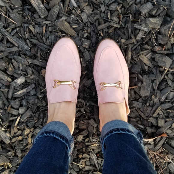Pink Slip on Flat Mule Loafer W Gold Buckle - Picture 6 of 8